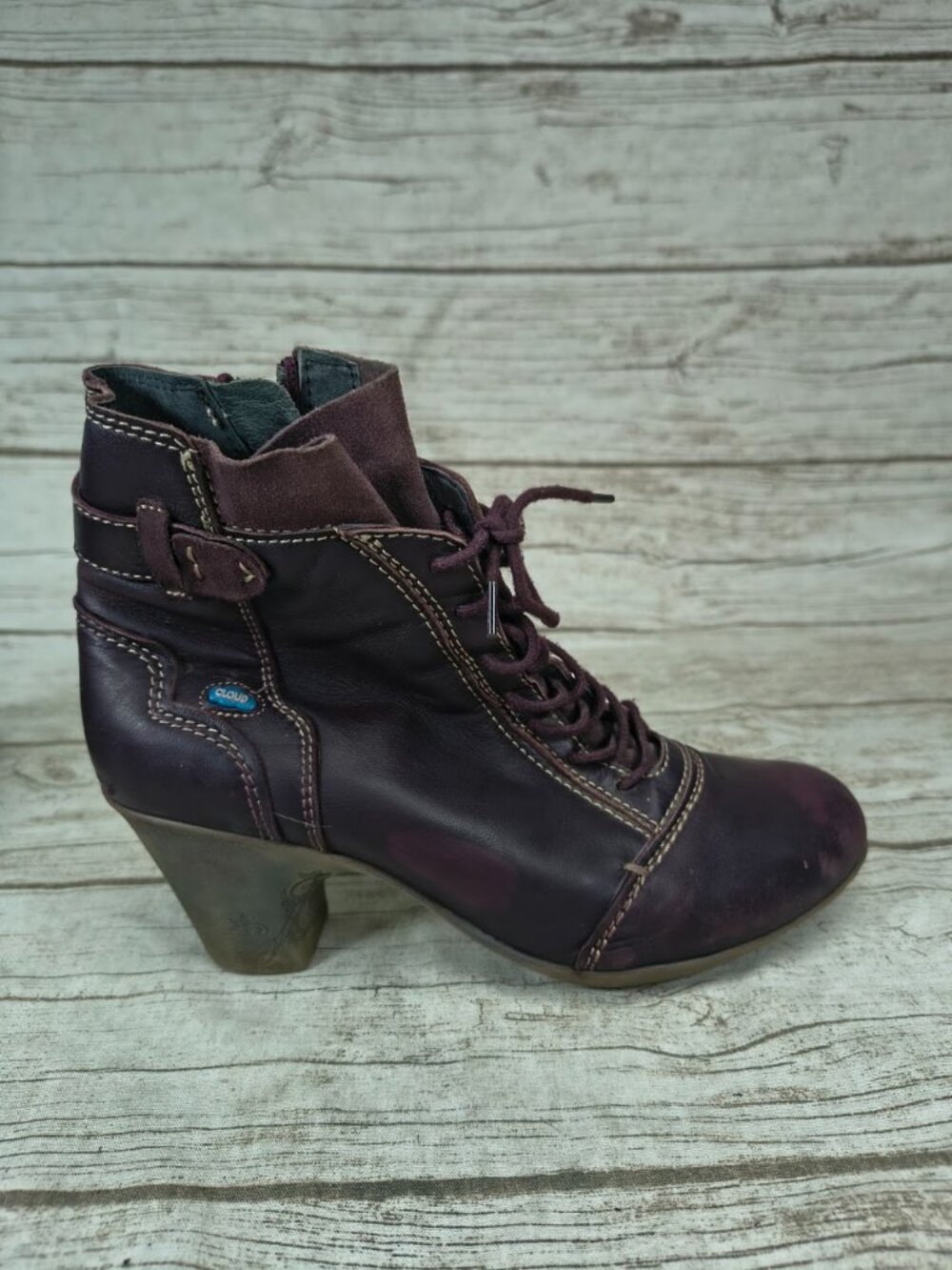 Cloud Footwear Burgundy Leather Lace Up Heeled Boots Size 39